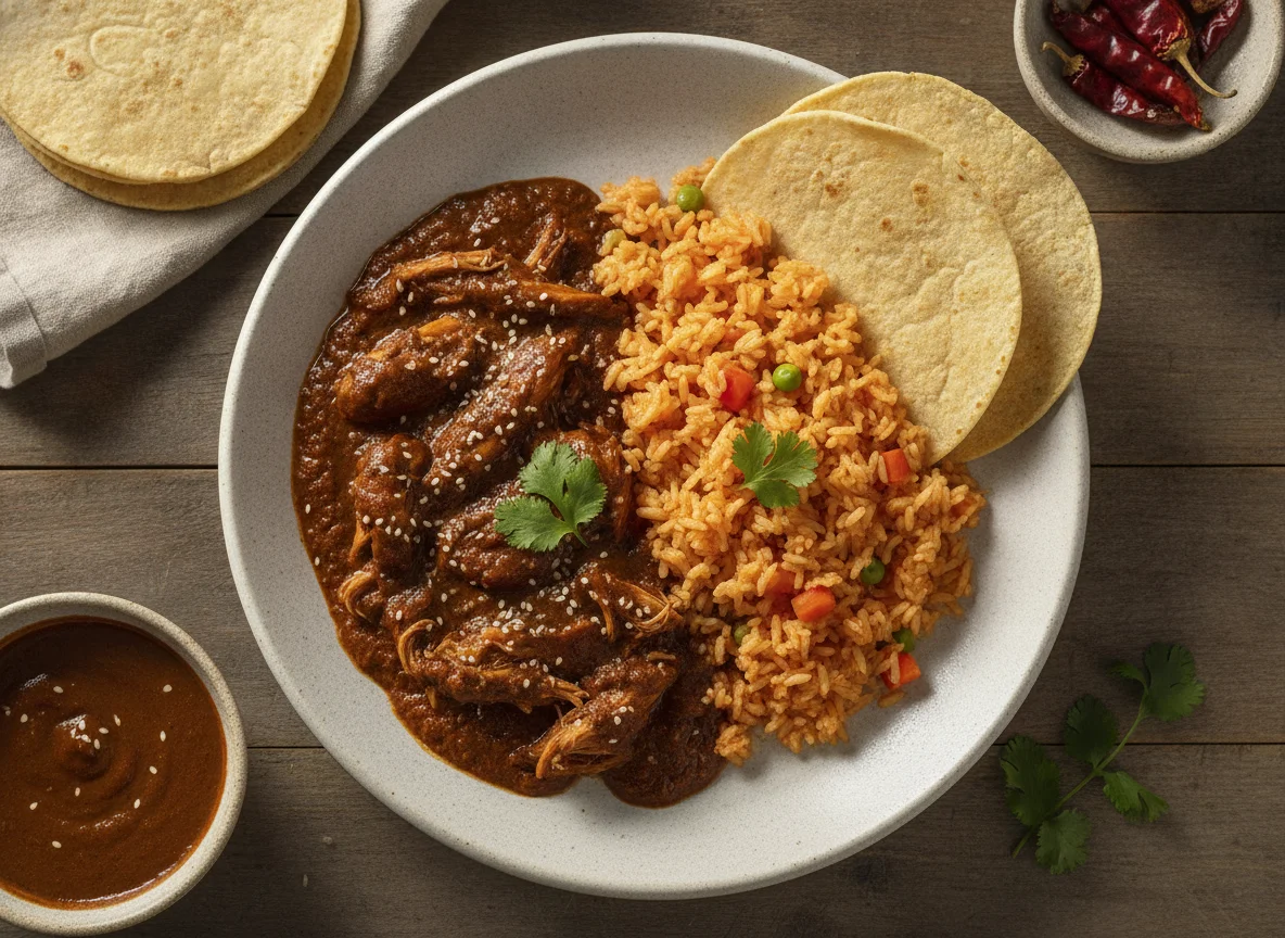 Mole con arroz rojo photo