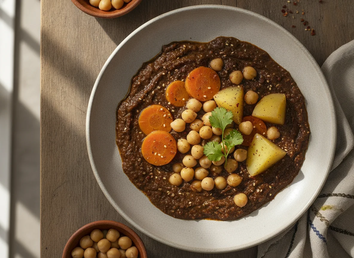 Mole con garbanzos y verduras photo