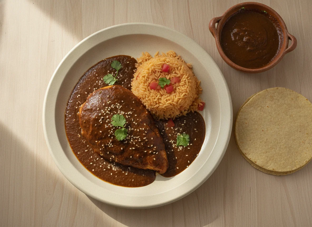 Mole con pollo y arroz photo