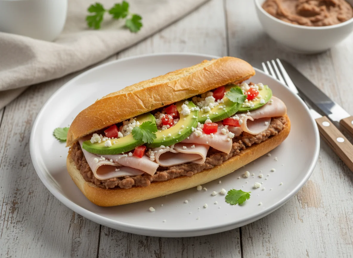 Mollete con jamón y aguacate photo