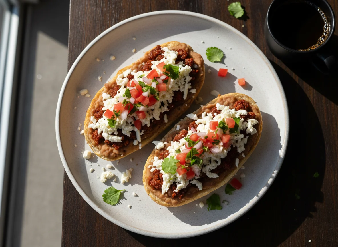Molletes con chorizo y pico de gallo photo