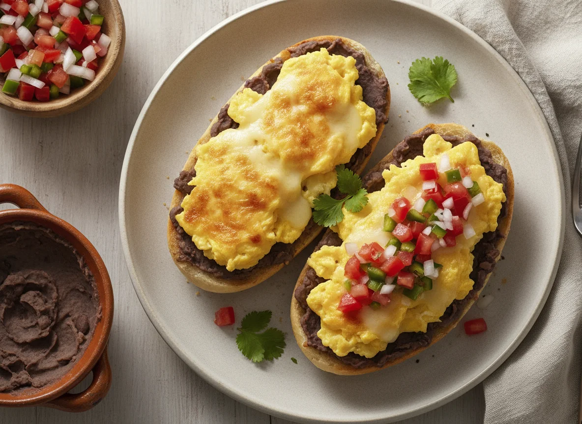 Molletes con huevo y pico de gallo photo