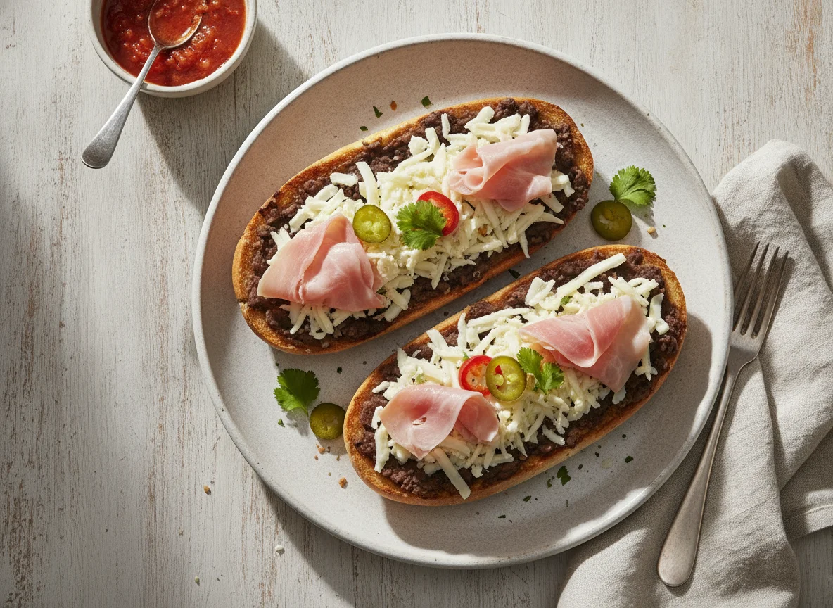 Molletes con jamón photo