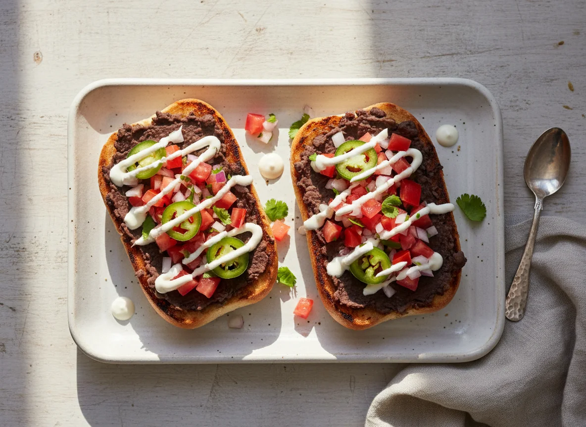 Molletes con pico de gallo y crema photo