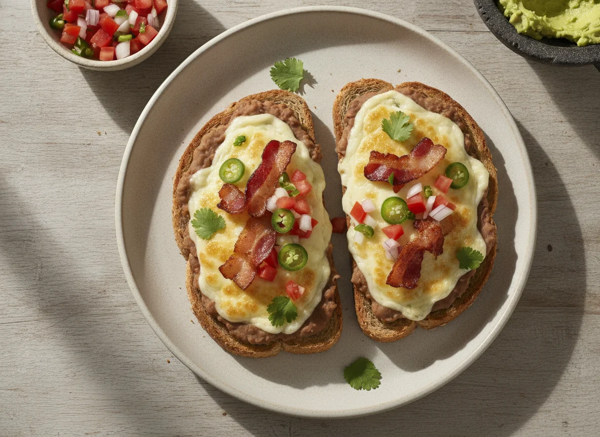 Molletes con tocino y pico de gallo photo
