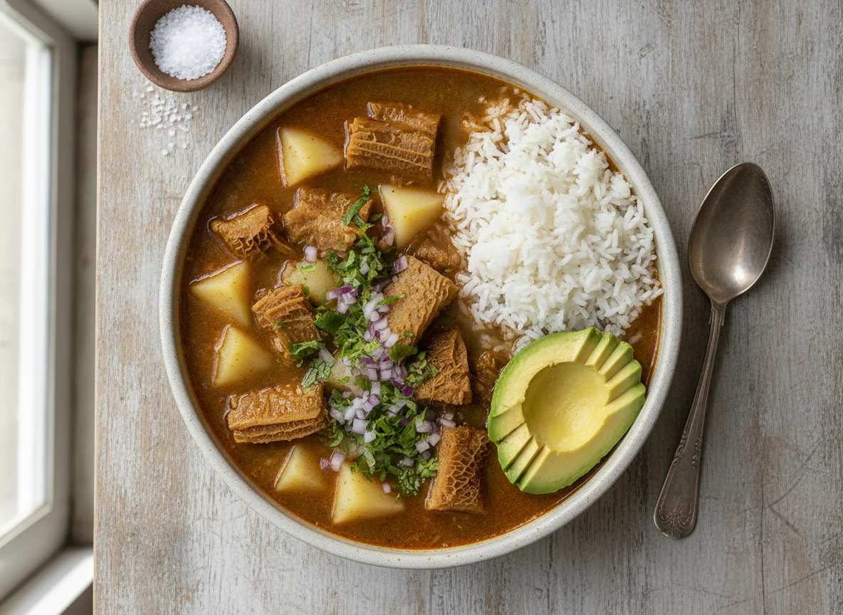 Mondongo Colombiano con Arroz y Aguacate photo