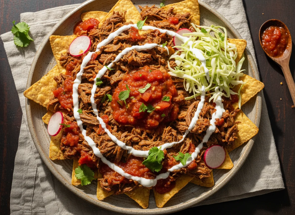 Nachos con carne y aderezos photo
