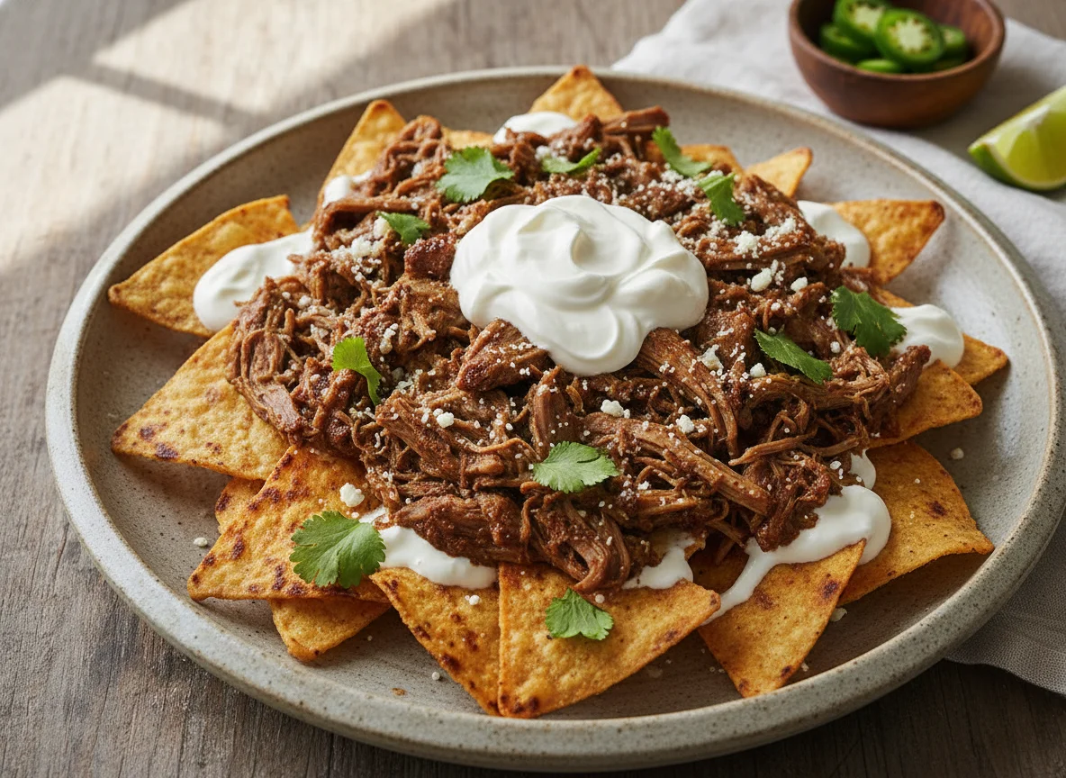 Nachos con carne y crema photo
