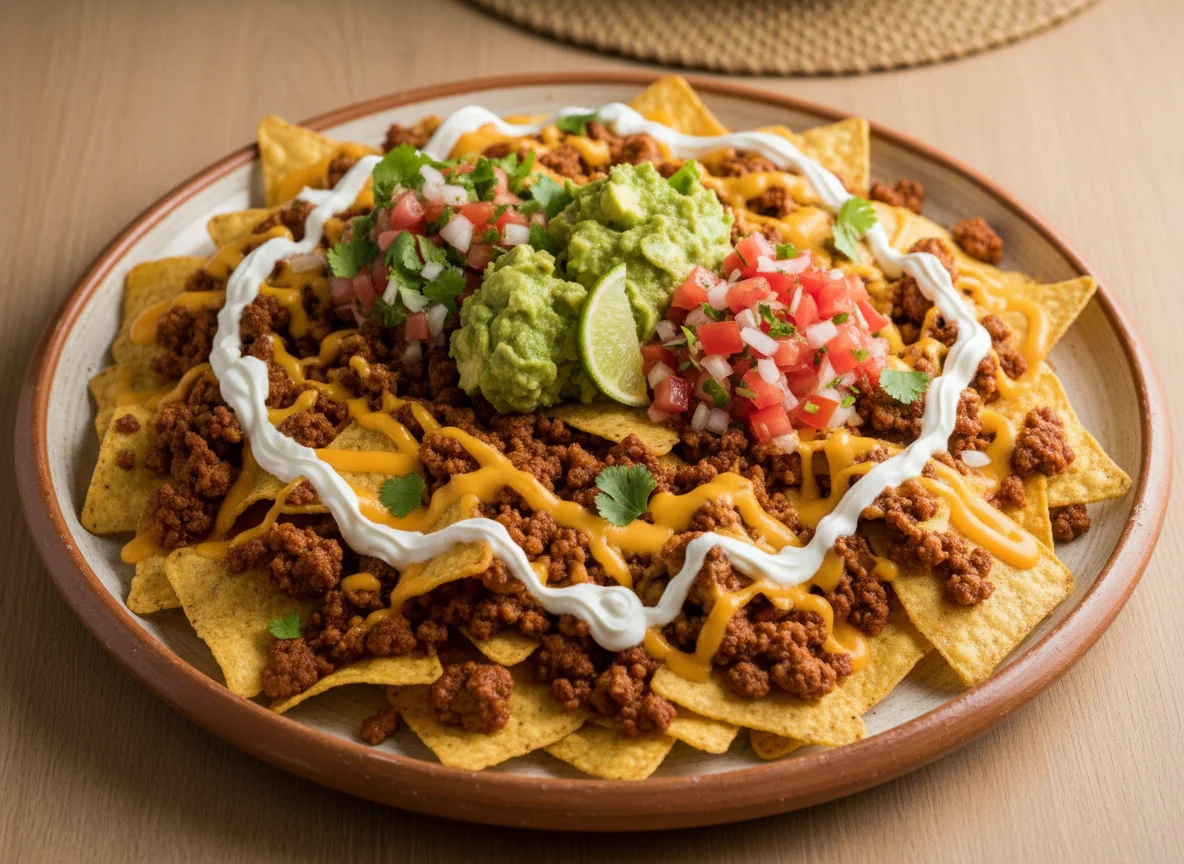 Nachos con carne y guacamole photo