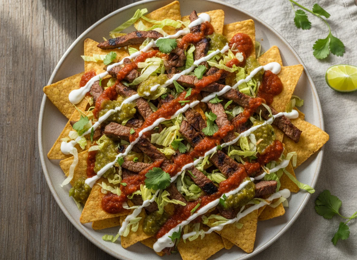 Nachos con carne y salsas photo