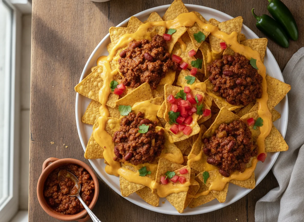 Nachos con chili y queso photo