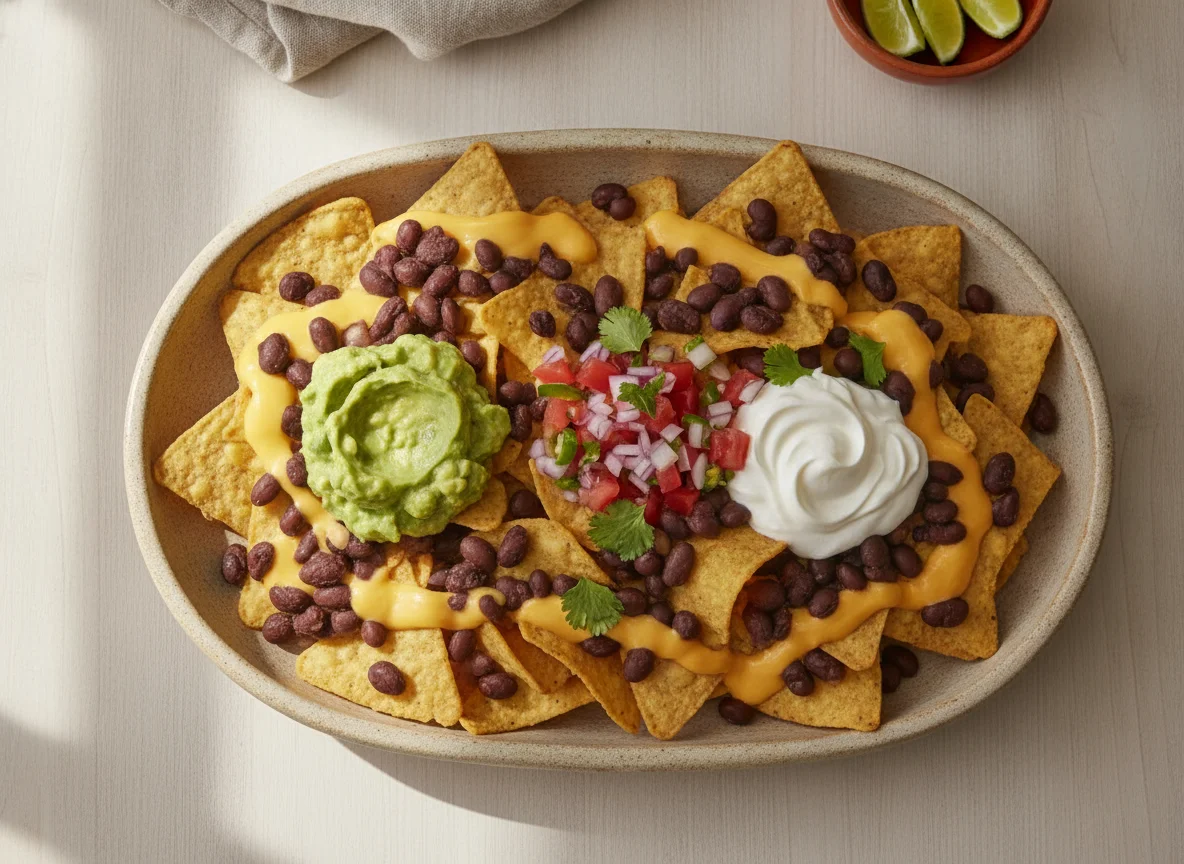 Nachos con frijoles y guacamole photo