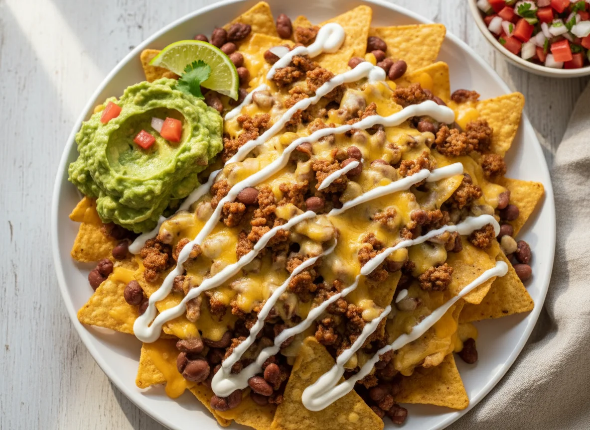 Nachos con guacamole y crema agria photo