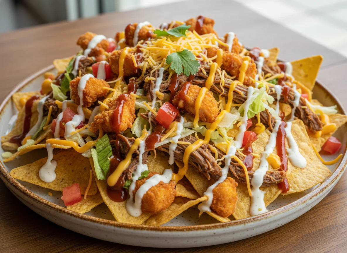 Nachos con pollo y carne photo