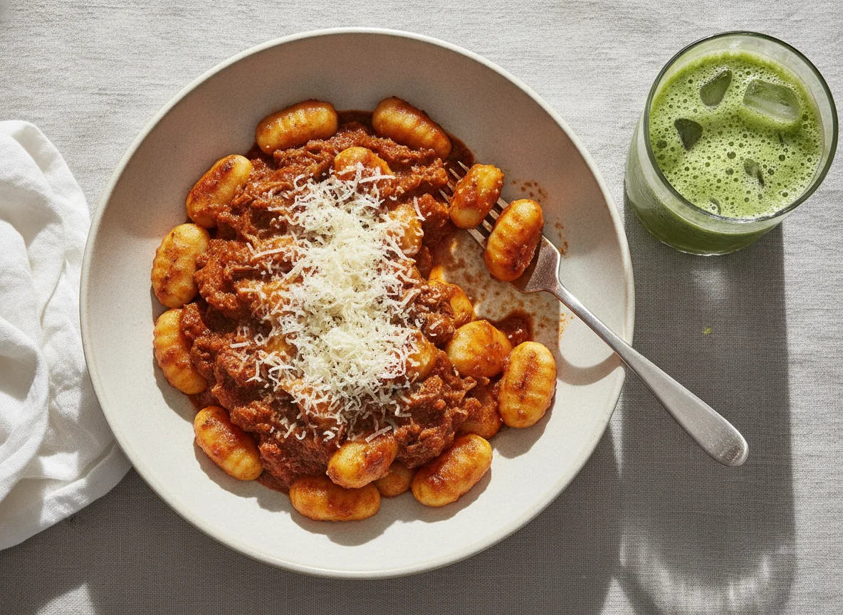 Ñoquis con ragú y queso photo