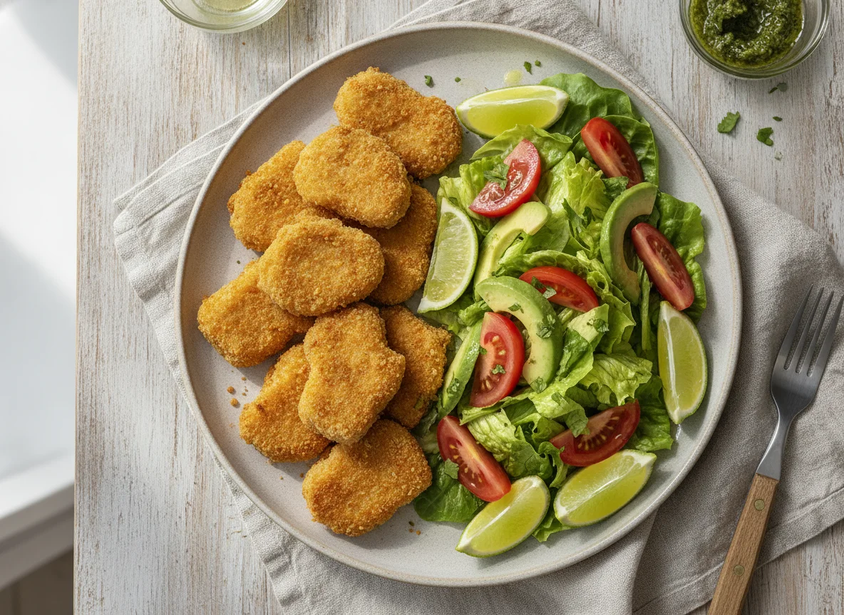 Nuggets de pollo con ensalada de aguacate y jitomate photo