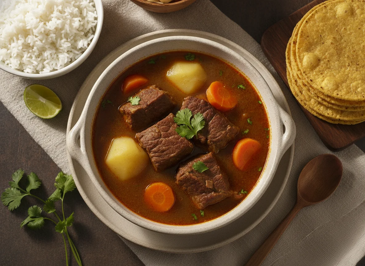 Olla de Carne con Arroz y Tortillas photo