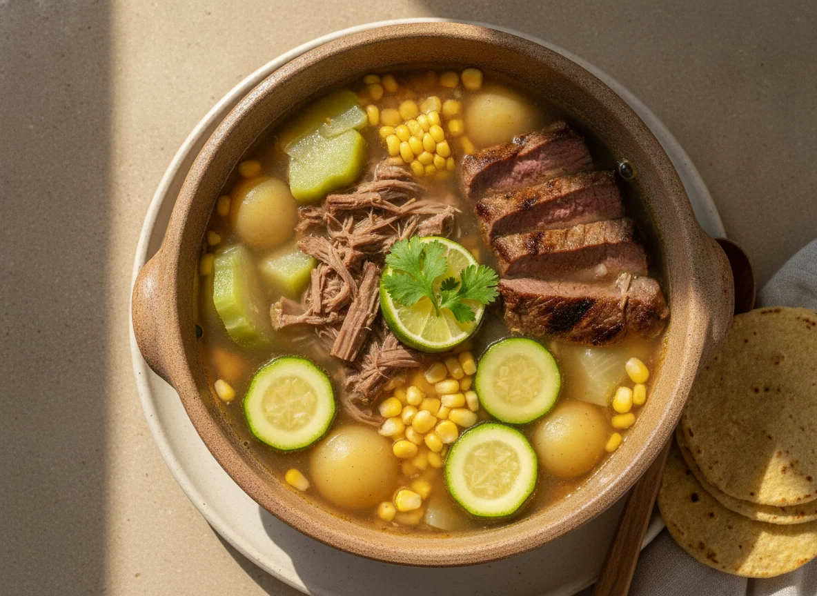 Olla de carne y bistec con vegetales photo