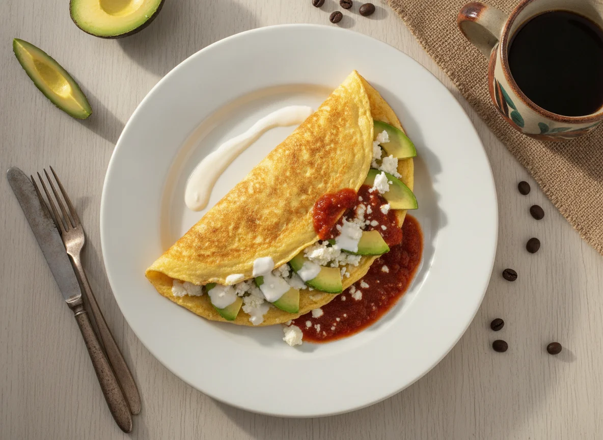 Omelette con aguacate y café photo