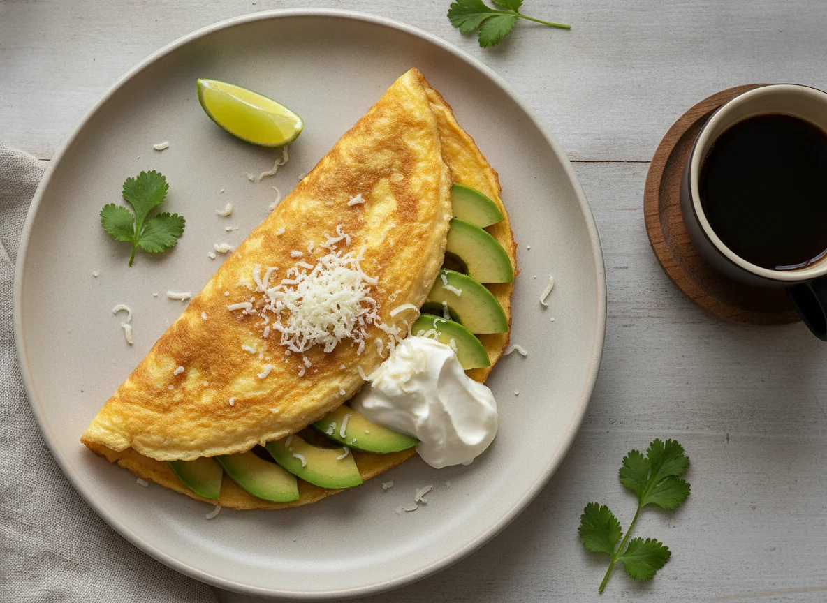Omelette con aguacate y crema photo