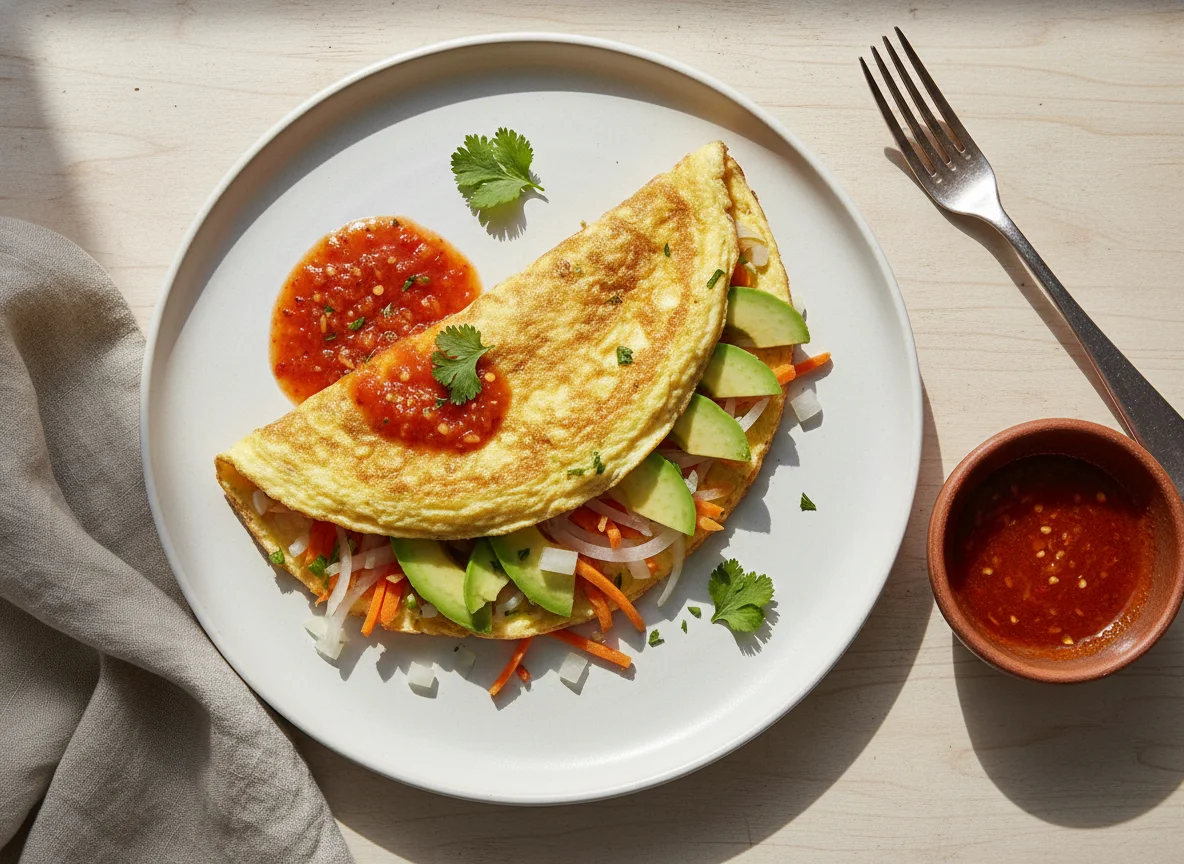 Omelette con aguacate y vegetales photo
