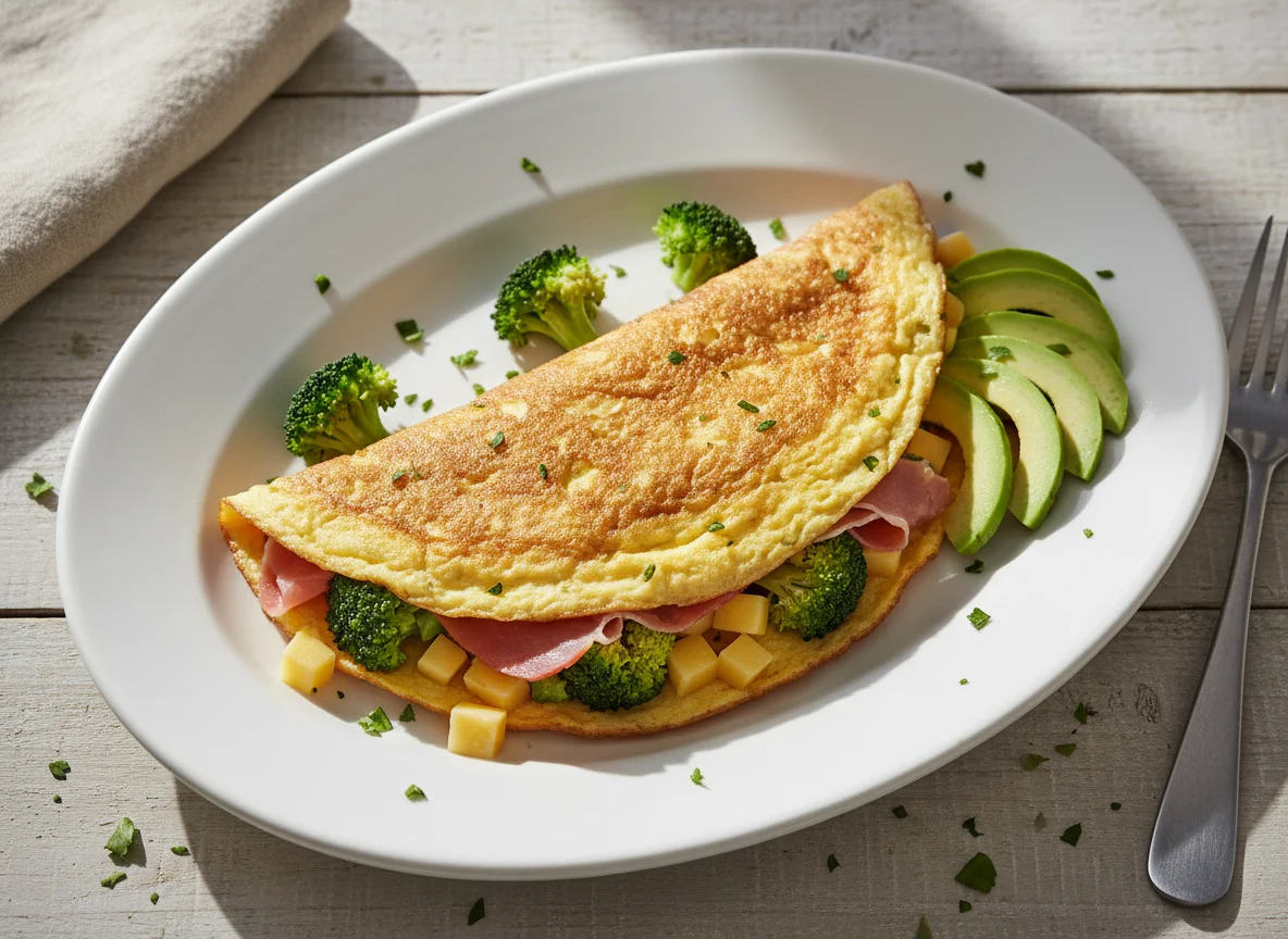 Omelette con brócoli y aguacate photo