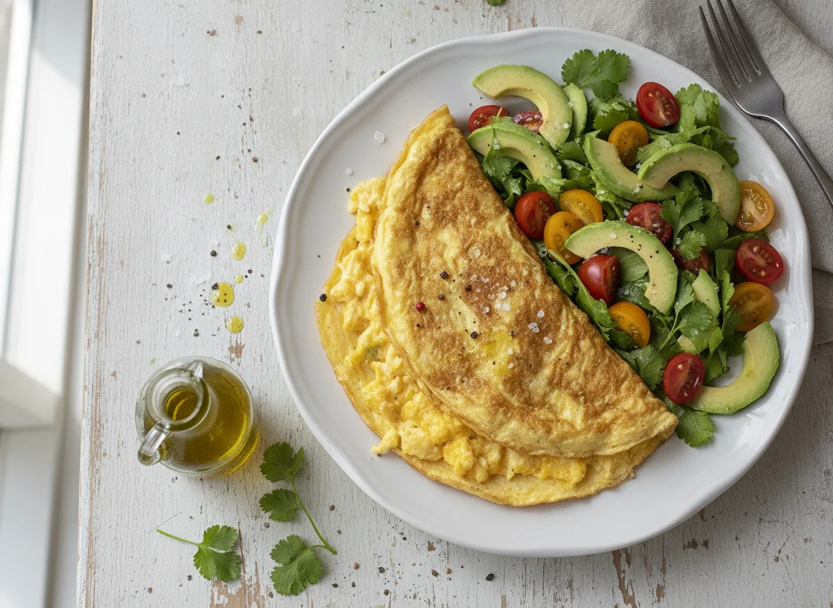 Omelette con ensalada de palta y tomate photo
