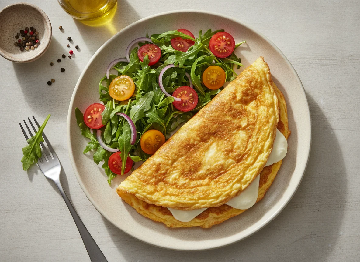 Omelette con ensalada de rúcula y tomate photo