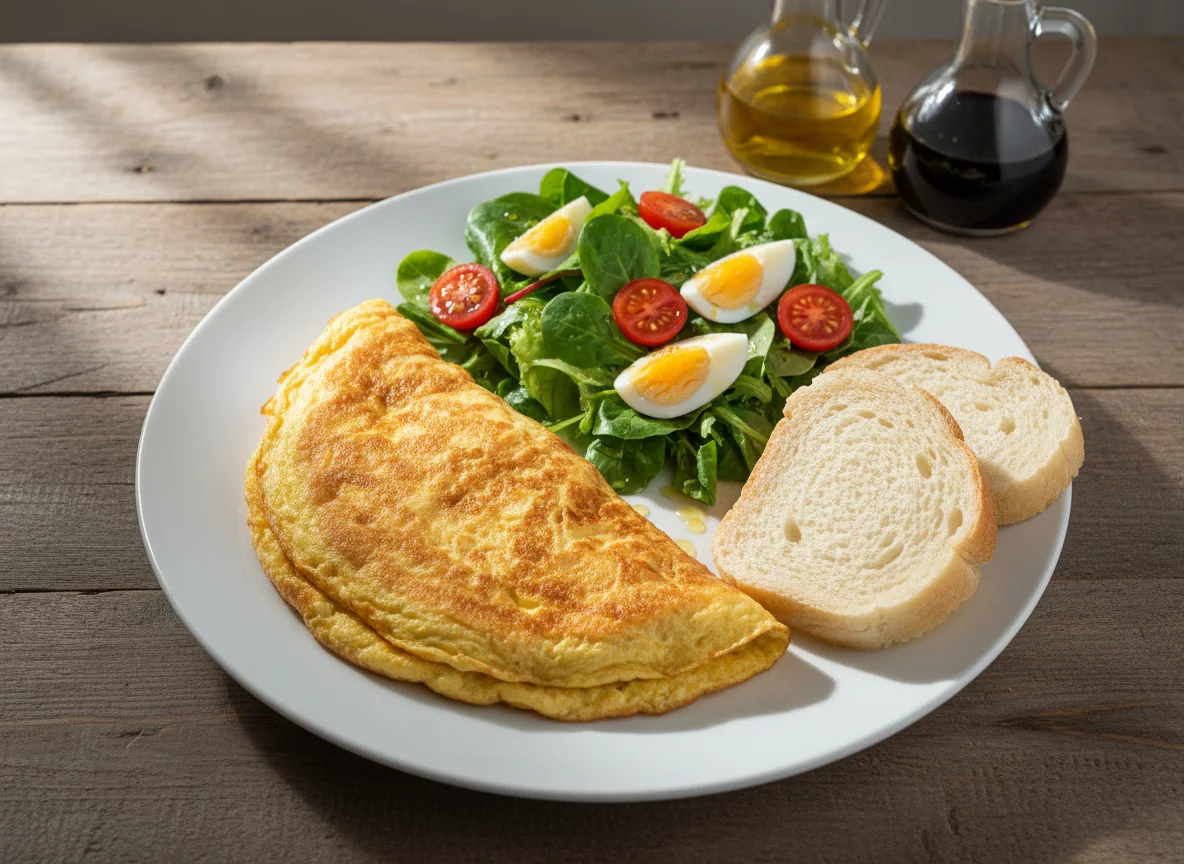 Omelette con ensalada y pan photo