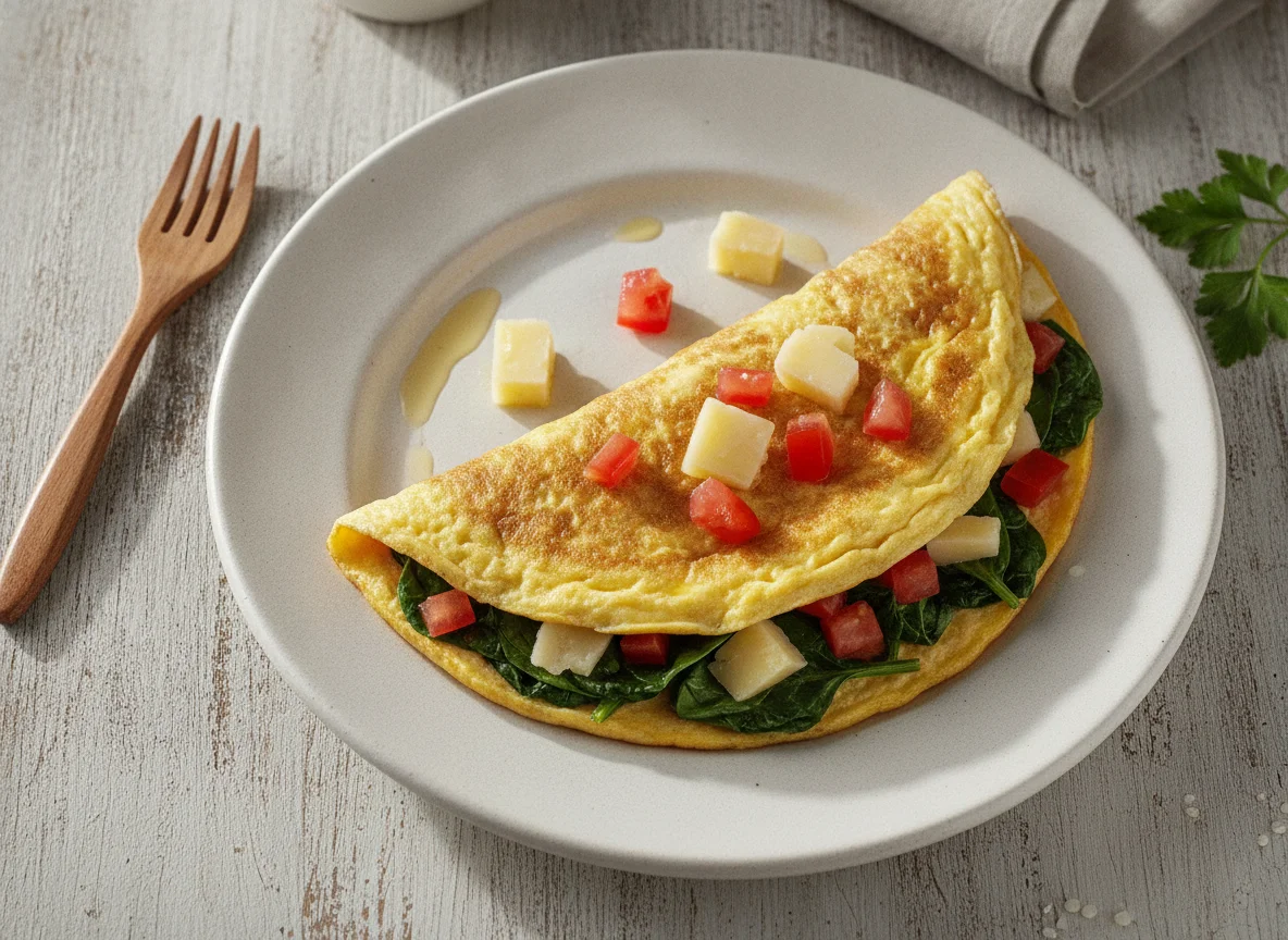 Omelette con espinacas, jitomate y queso photo