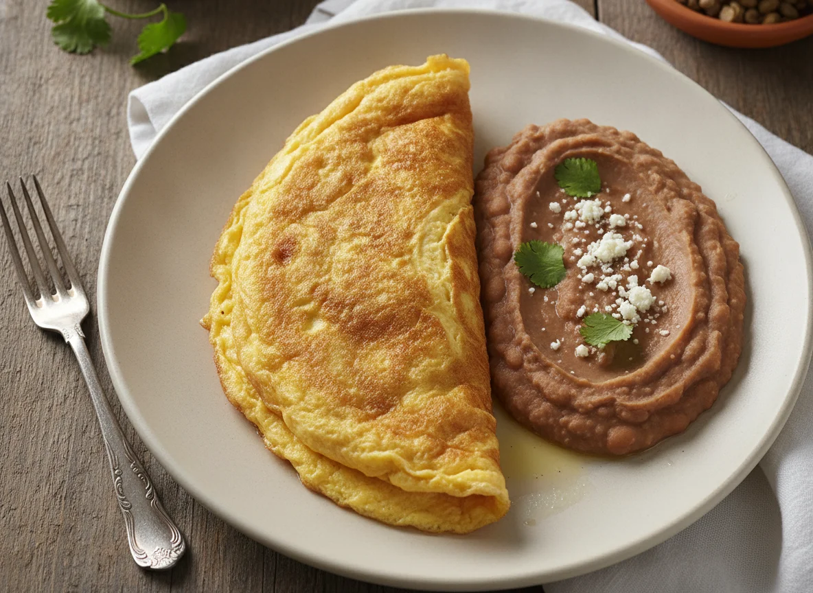Omelette con frijoles refritos photo
