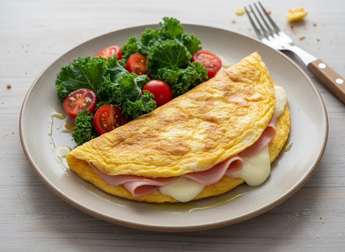 Omelette con jamón y queso con guarnición photo