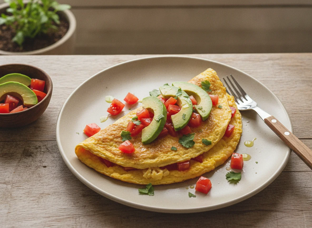Omelette con jitomate y aguacate photo