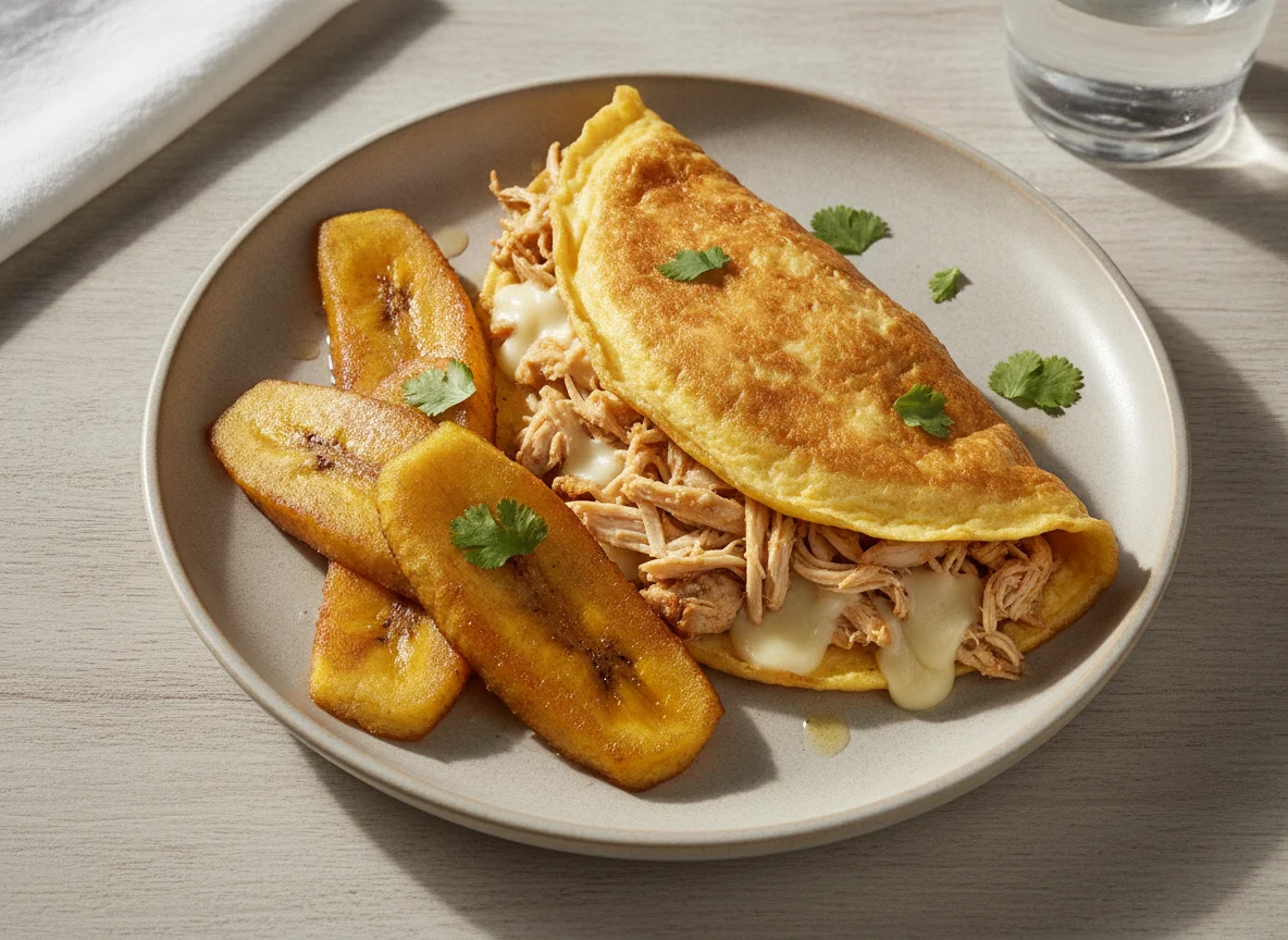Omelette con plátano maduro frito photo