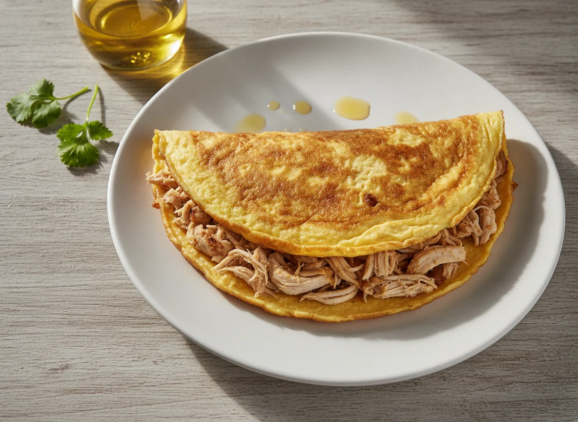 Omelette con pollo deshebrado photo