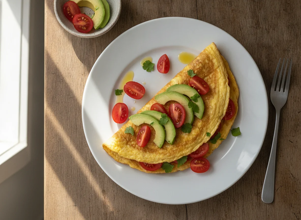 Omelette con tomate y aguacate photo