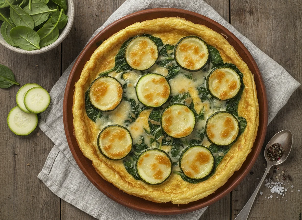 Omelette de espinacas con calabacitas rellenas de queso photo