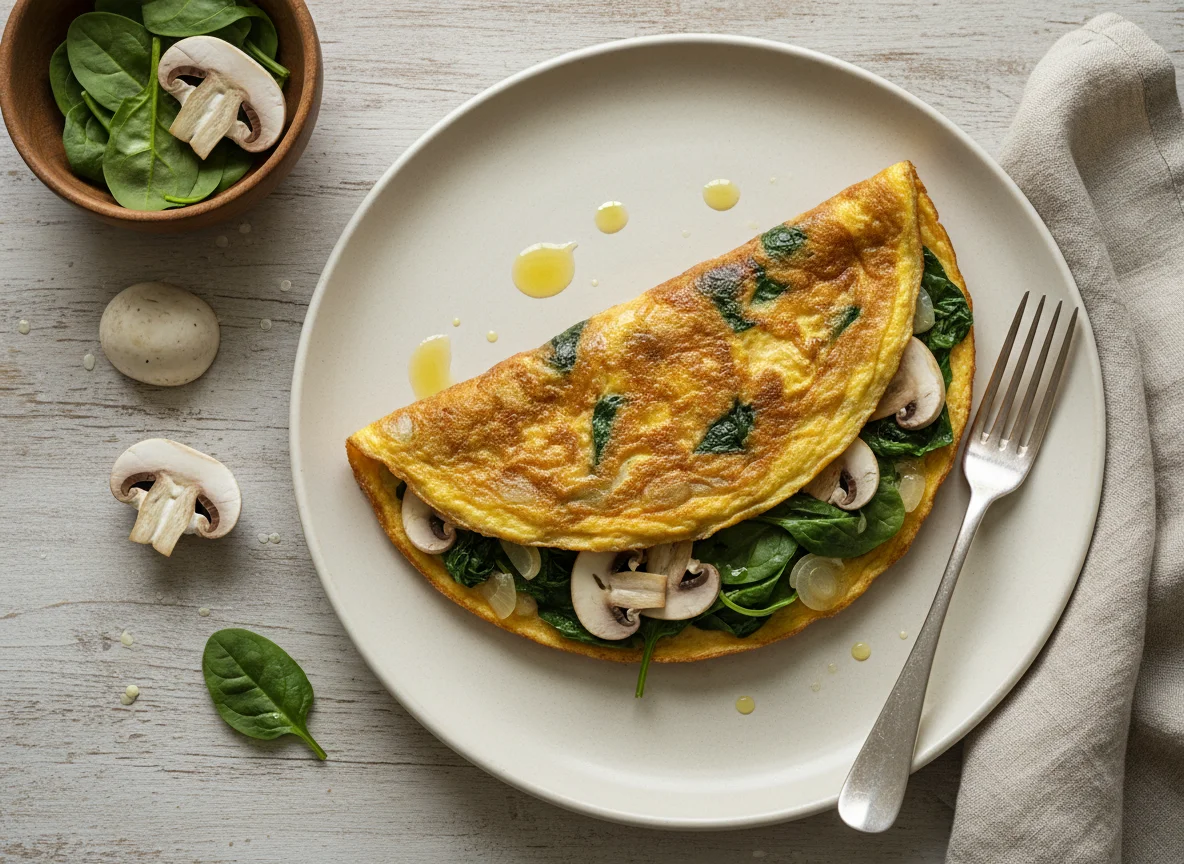 Omelette de espinacas y champiñones photo