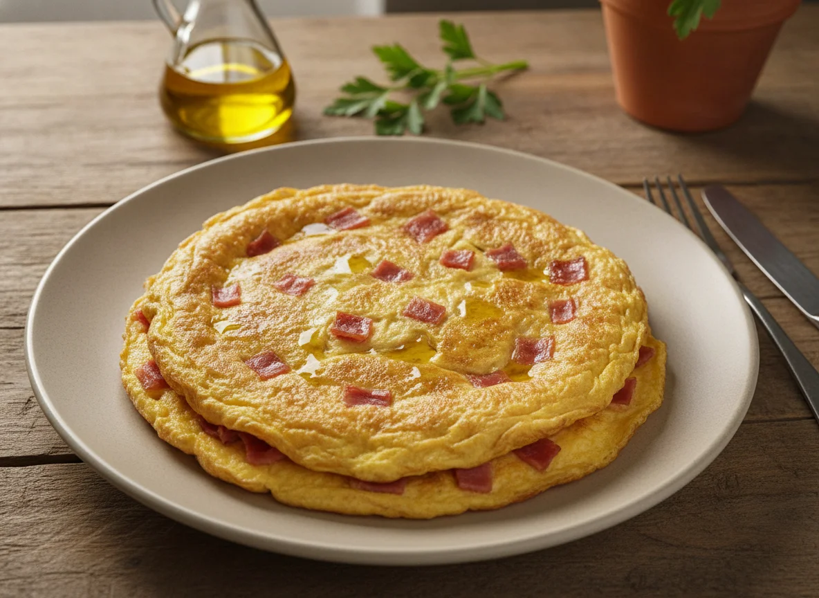 Omelette de huevo con jamón photo