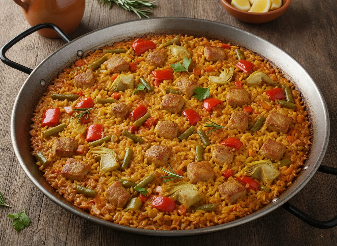 Paella de carne y verduras photo
