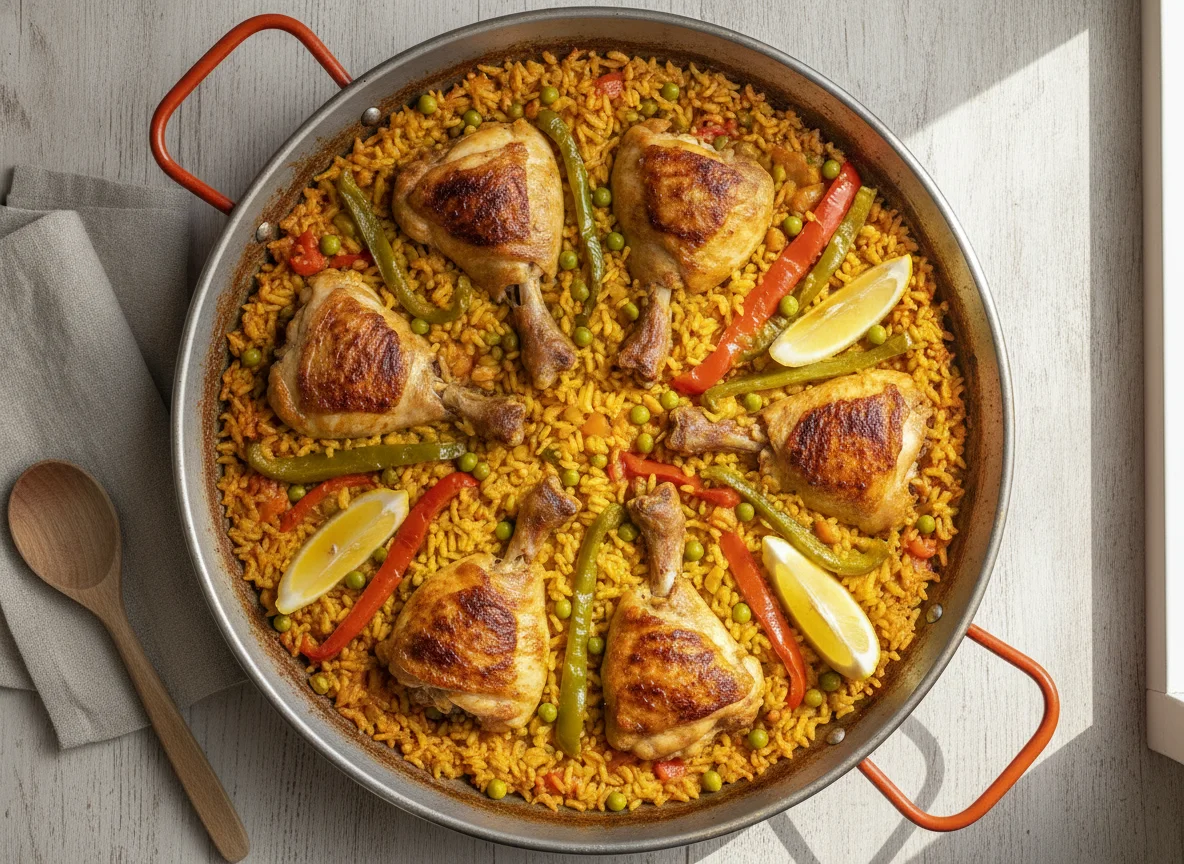 Paella de pollo y verduras photo