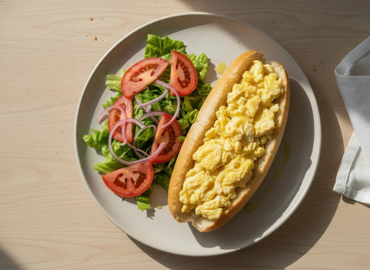 Pan con huevo y ensalada photo