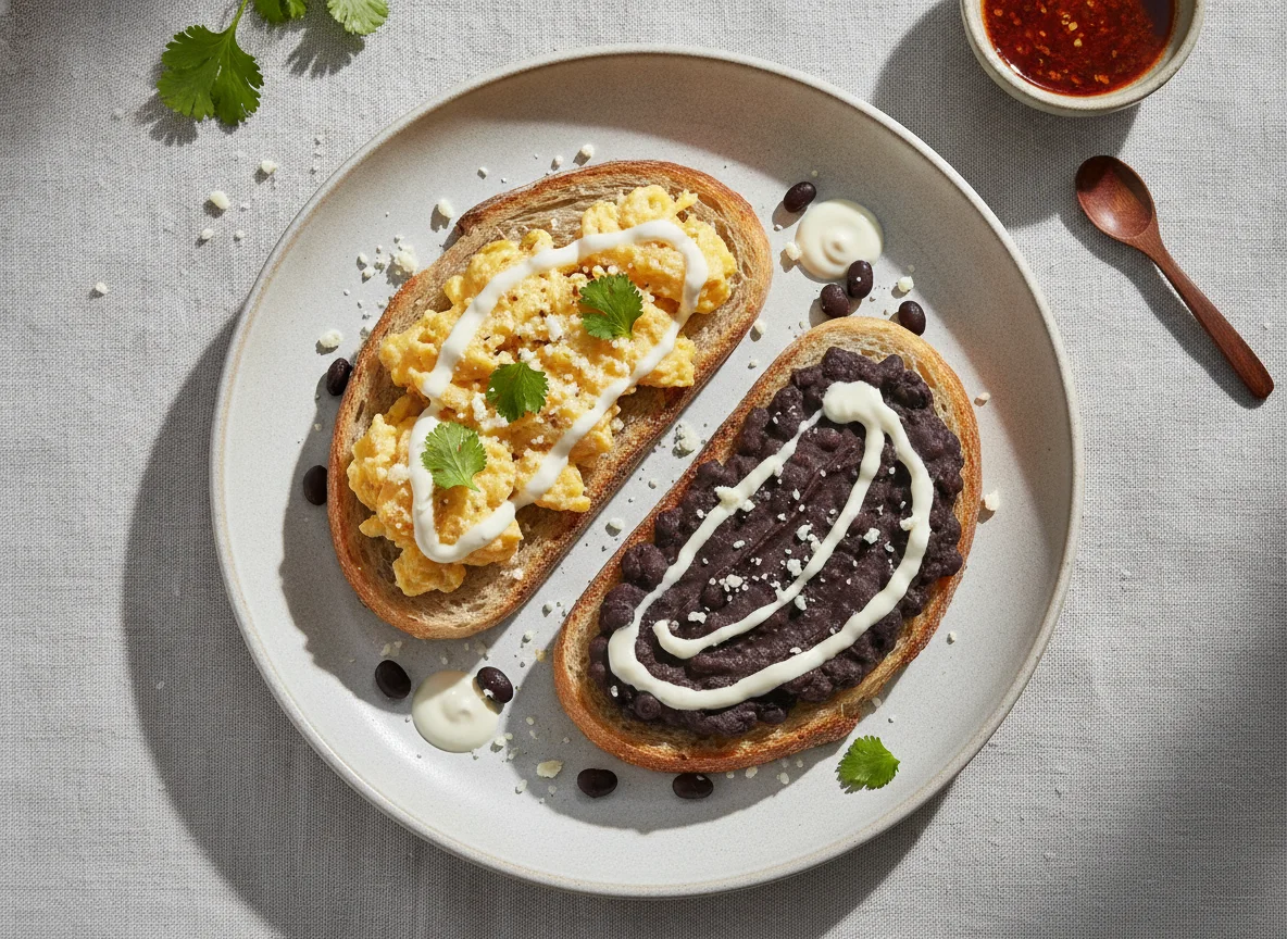 Pan con huevo y frijoles photo