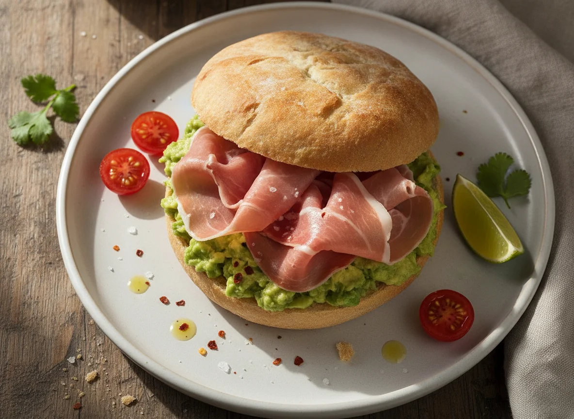 Pan con palta y jamón photo
