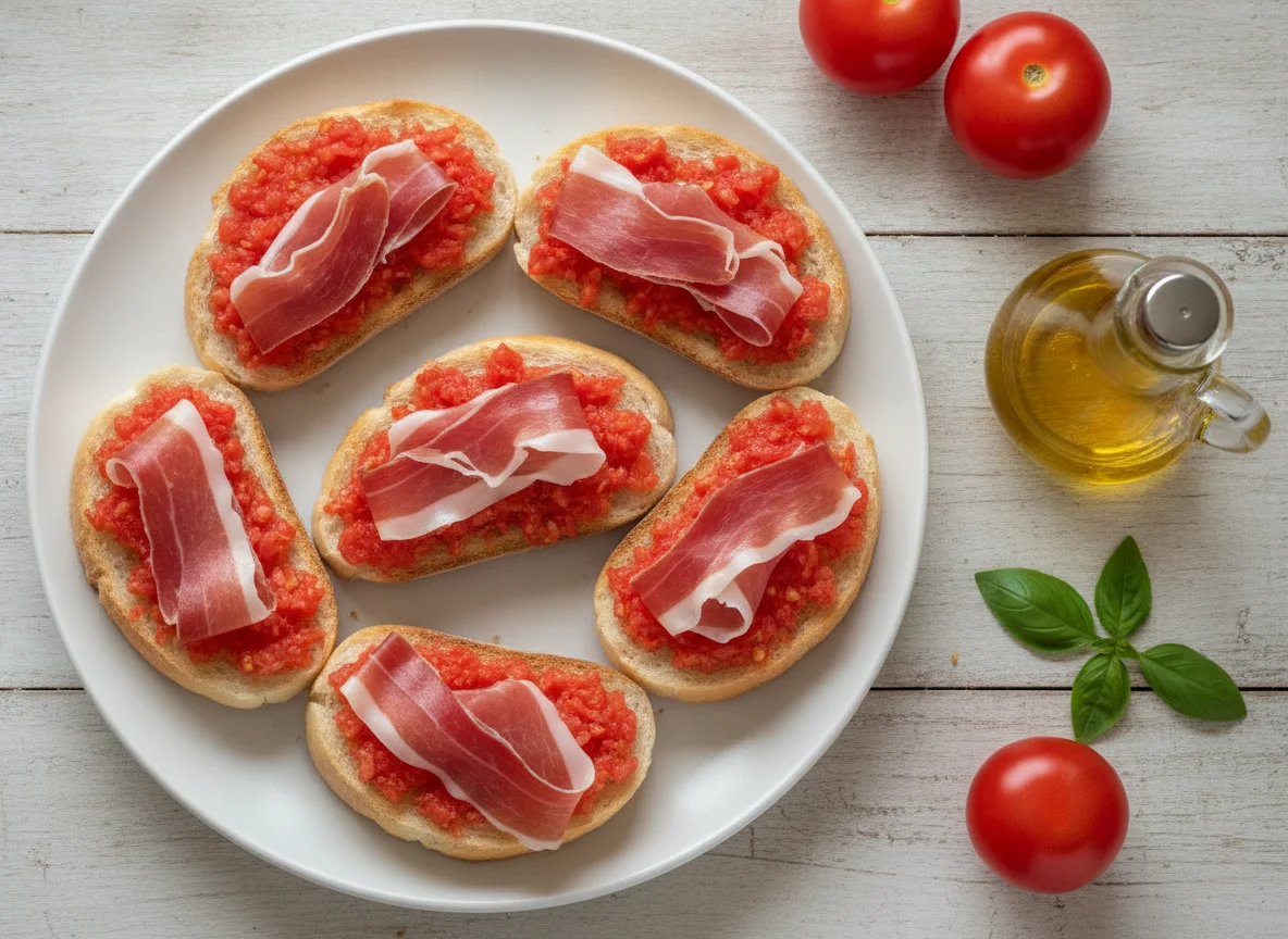 Pan con tomate y jamón serrano photo