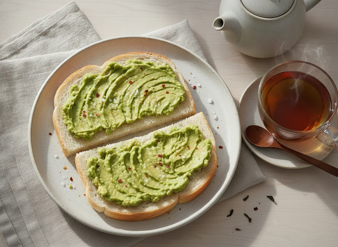 Pan de molde con palta y té photo