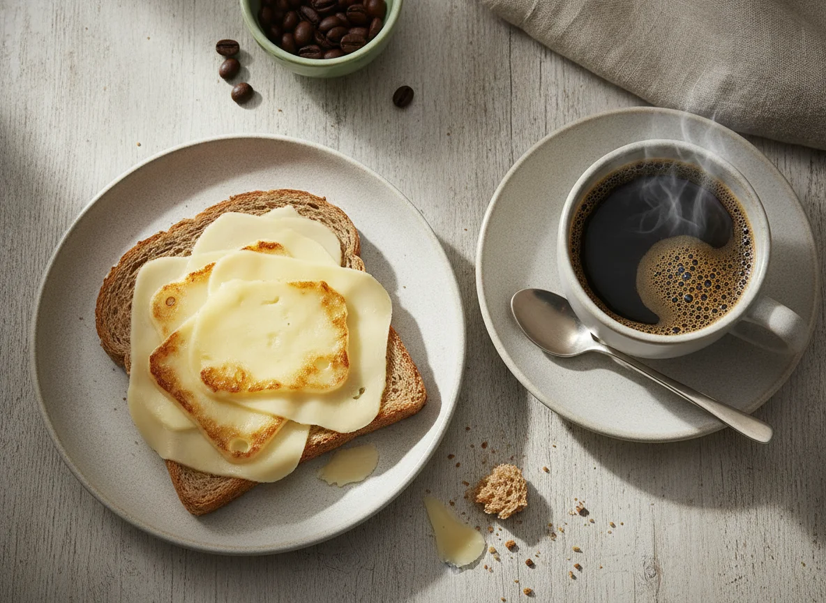 Pan de molde integral con queso y café photo