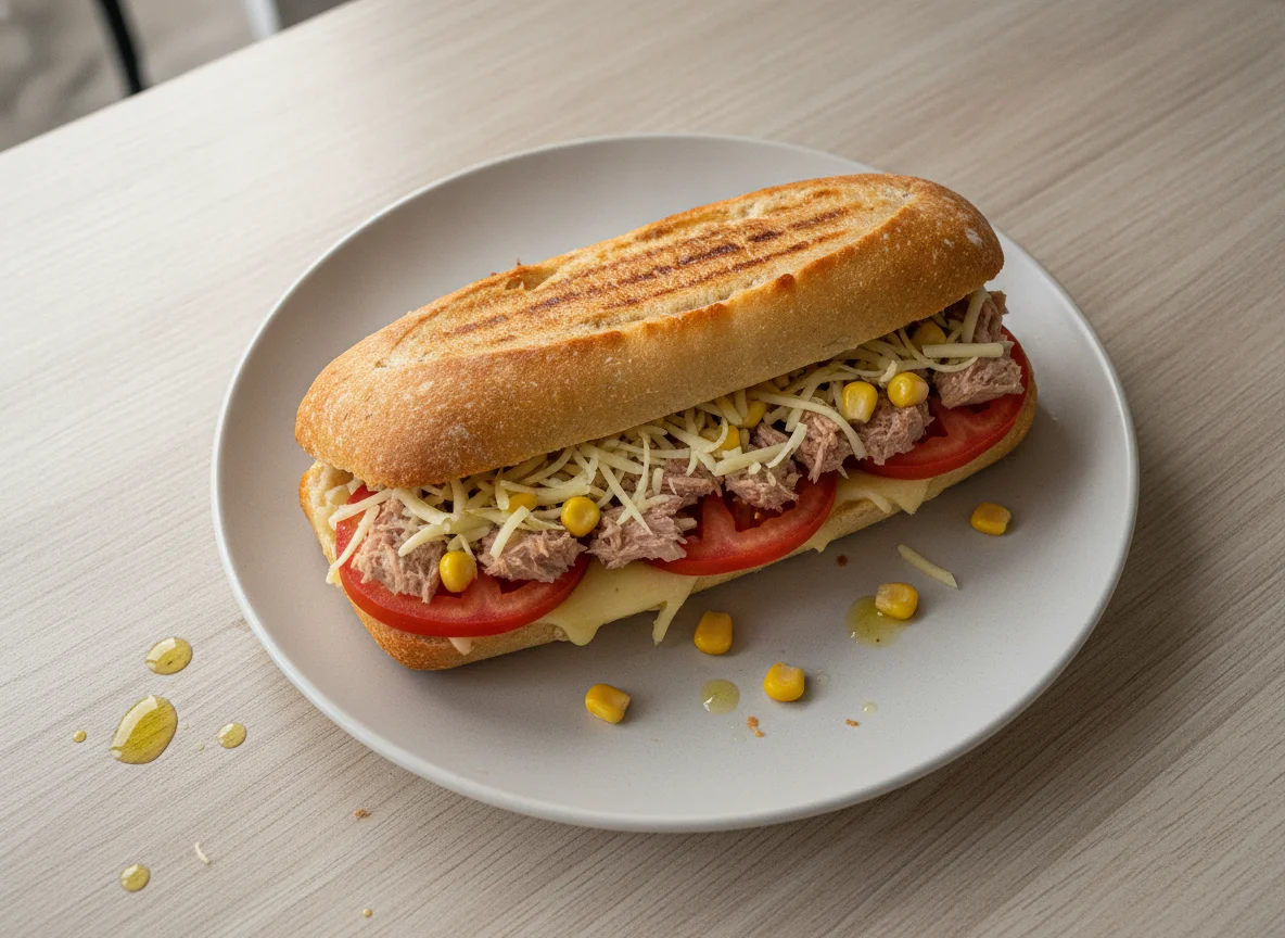 Panini casero de atún, tomate y maíz photo