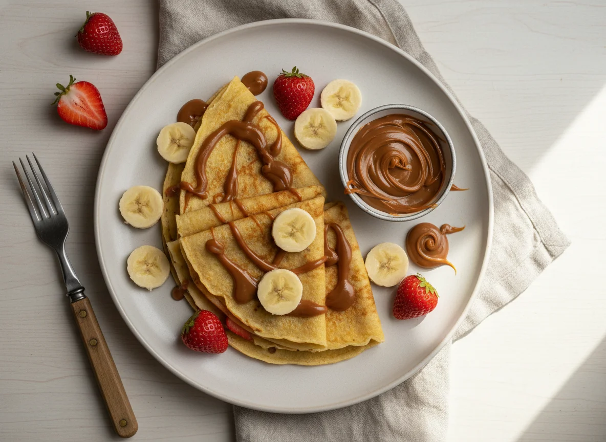 Panqueques con dulce de leche y frutas photo