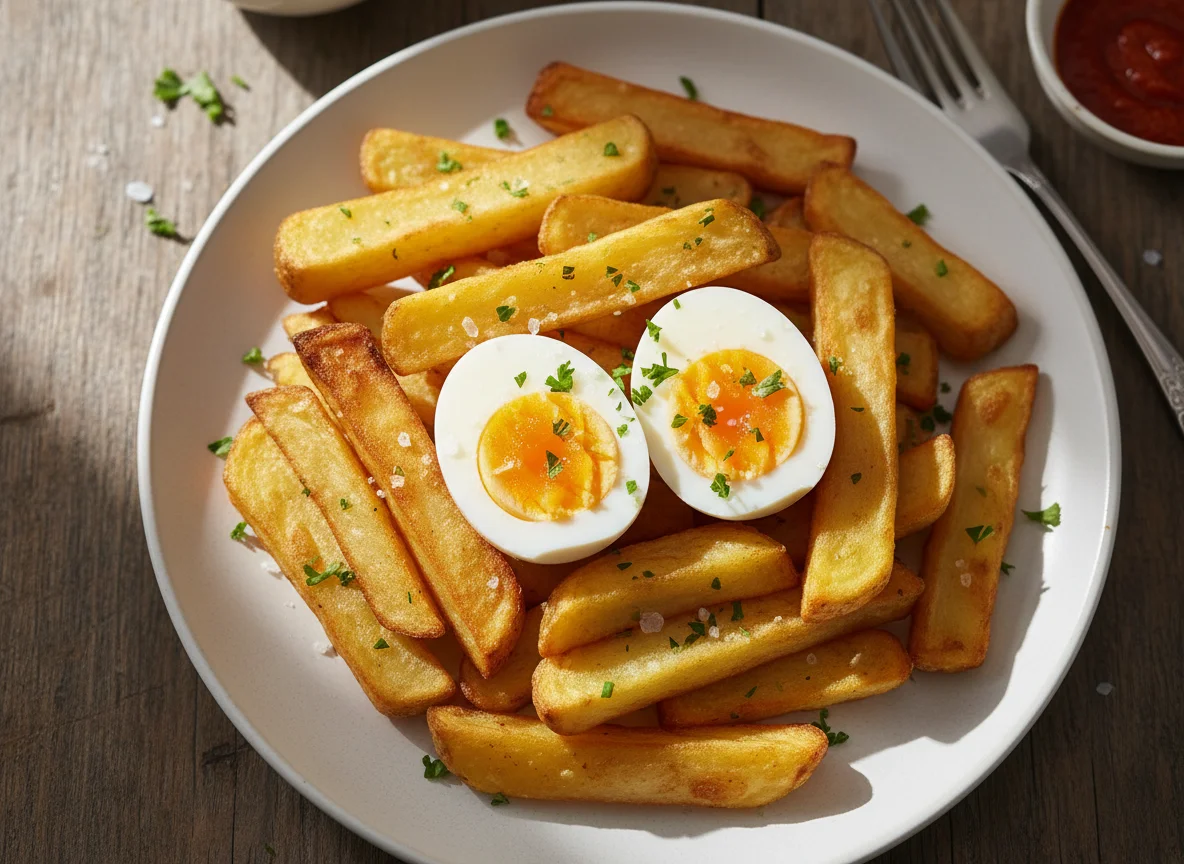 Papas fritas con huevo duro photo